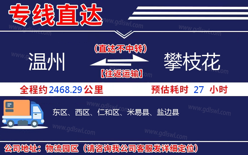 溫州到攀枝花物流公司 溫州到攀枝花物流公司